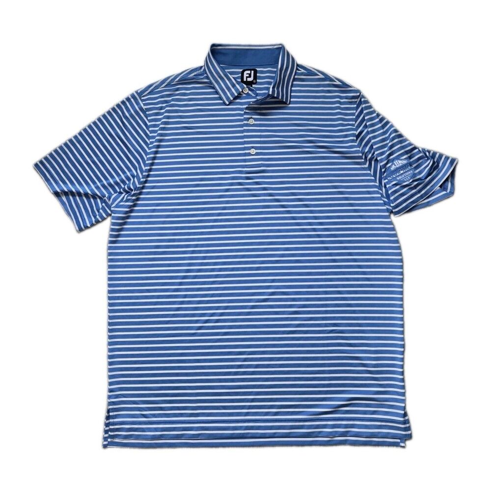 FootJoy Blue White Striped Performance Golf Polo Shirt Short Sleeve Men’s XL EUC